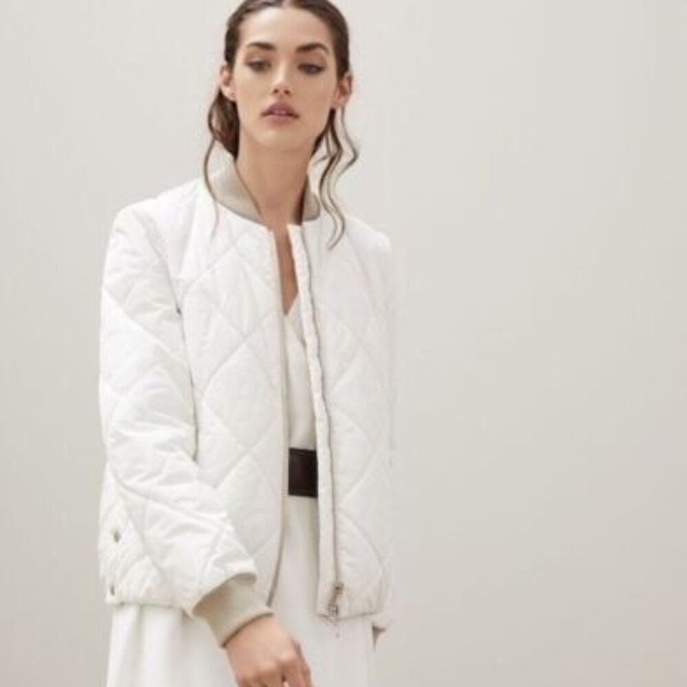 $3995 BRUNELLO CUCINELLI REVERSIBLE QUILTED BOMBER JACKET IN CHALK SIZE 40